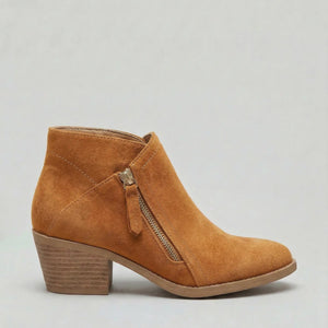 Women’s Suede Ankle Boots – Block Heel & Side Zip