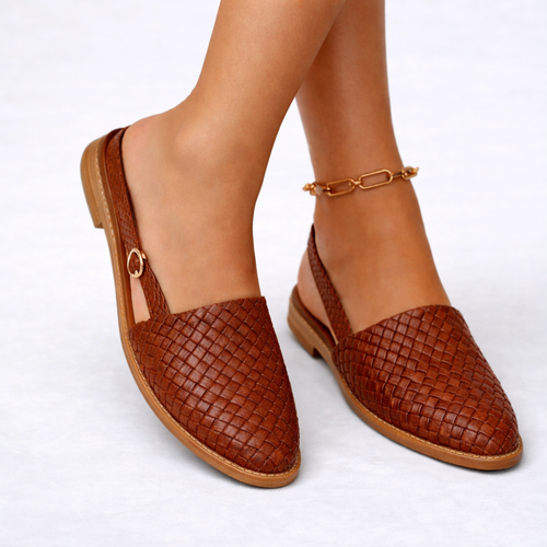 Women’s Woven Vegan Leather Slingback Flats – Elegant Everyday Style