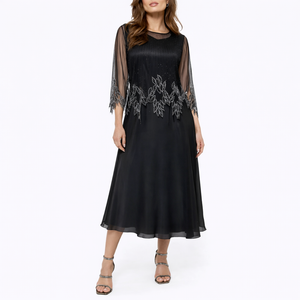 Elegant Midi Dress – Flowing Fit with Sheer Sleeve Detail