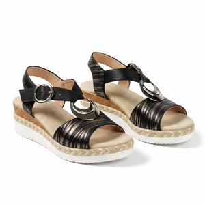 Women’s Metallic Wedge Sandals Comfortable Summer Shoes with Ankle Strap