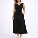 Elegant Sleeveless Midi Dress with Waist Tie Detail