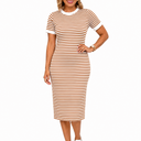 Women’s Black and White Striped Midi T-Shirt Dress