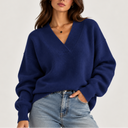 Women’s Oversized V-Neck Knitted Sweater – Soft Knit Jumper