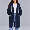 Women's Long Oversized Zip-Up Hoodie – Casual Hooded Sweatshirt Coat with Pockets