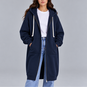Women's Long Oversized Zip-Up Hoodie – Casual Hooded Sweatshirt Coat with Pockets