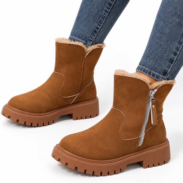 Women's Suede Winter Ankle Boots with Fur Lining & Side Zip