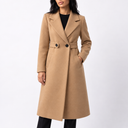 Women’s Long Belted Wool Winter Coat with Wide Lapels and Side Pockets