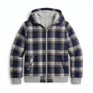 Women’s Reversible Cropped Hooded Jacket – Check Pattern Zip-Up Hoodie