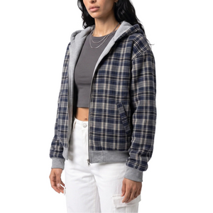 Women’s Reversible Cropped Hooded Jacket – Check Pattern Zip-Up Hoodie