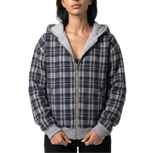 Women’s Reversible Cropped Hooded Jacket – Check Pattern Zip-Up Hoodie