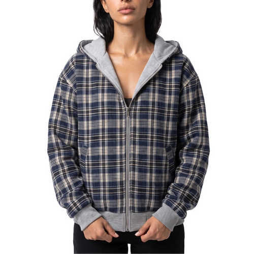 Women’s Reversible Cropped Hooded Jacket – Check Pattern Zip-Up Hoodie