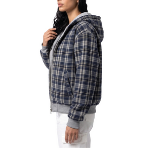 Women’s Reversible Cropped Hooded Jacket – Check Pattern Zip-Up Hoodie