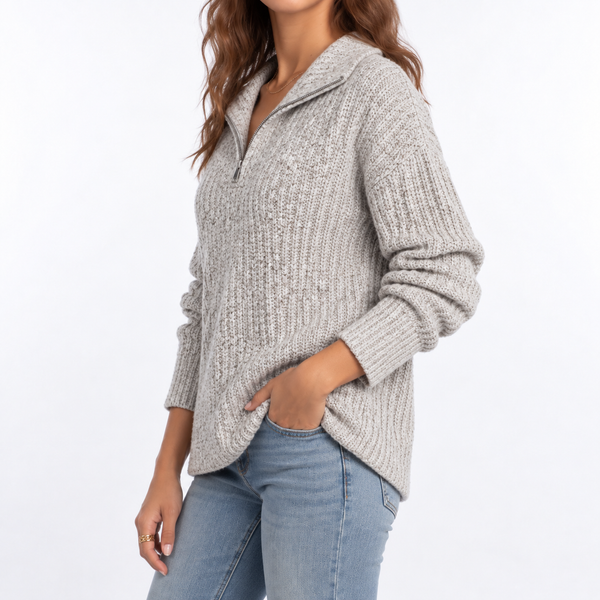 Women's Textured Knit Sweater – Quarter Zip & Relaxed Fit