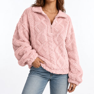 Women's Textured Fleece Pullover – Quarter Zip & Relaxed Fit