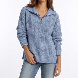 Women's Textured Knit Sweater – Quarter Zip & Relaxed Fit