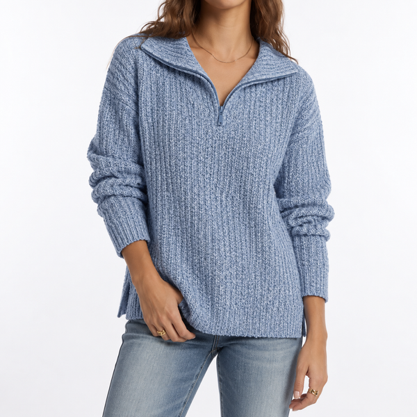 Women's Textured Knit Sweater – Quarter Zip & Relaxed Fit