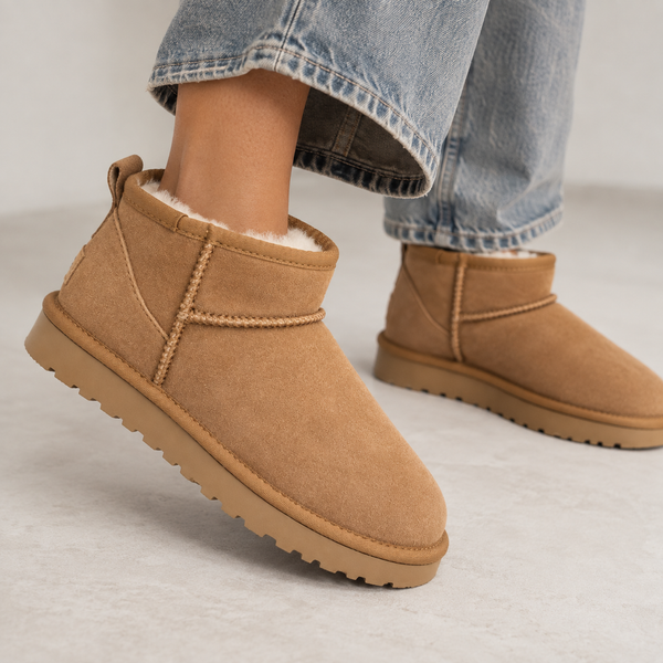 Women’s Suede Ankle Boots | Warm Fur Lined Winter Shoes with Grip