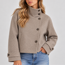 Women's High Neck Cropped Jacket – Button Front Coat