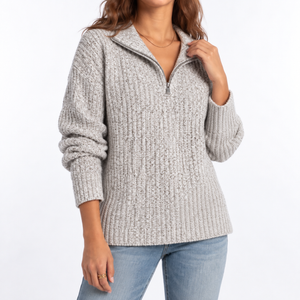 Women's Textured Knit Sweater – Quarter Zip & Relaxed Fit