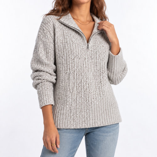 Women's Textured Knit Sweater – Quarter Zip & Relaxed Fit