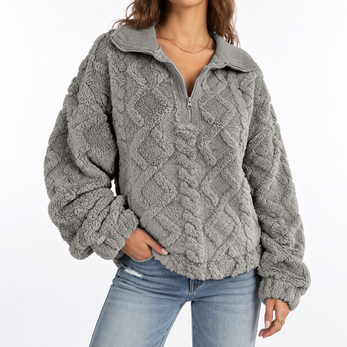 Women's Textured Fleece Pullover – Quarter Zip & Relaxed Fit