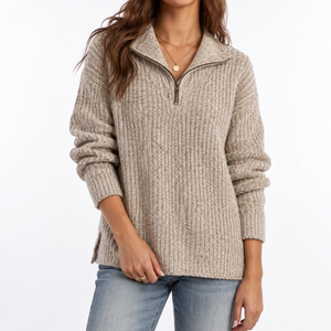 Women's Textured Knit Sweater – Quarter Zip & Relaxed Fit
