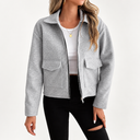 Women’s Grey Zip-Up Utility Overshirt - Long Sleeve with Flap Pockets