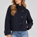 Women's High Neck Cropped Jacket – Button Front Coat