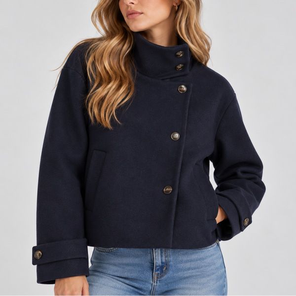 Women's High Neck Cropped Jacket – Button Front Coat