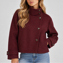 Women's High Neck Cropped Jacket – Button Front Coat