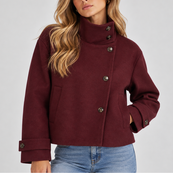 Women's High Neck Cropped Jacket – Button Front Coat