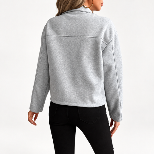 Women’s Grey Zip-Up Utility Overshirt - Long Sleeve with Flap Pockets