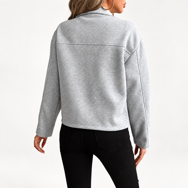 Women’s Grey Zip-Up Utility Overshirt - Long Sleeve with Flap Pockets