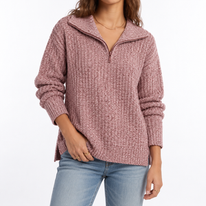 Women's Textured Knit Sweater – Quarter Zip & Relaxed Fit
