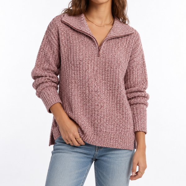 Women's Textured Knit Sweater – Quarter Zip & Relaxed Fit