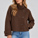 Women's High Neck Cropped Jacket – Button Front Coat