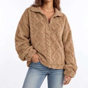 Women's Textured Fleece Pullover – Quarter Zip & Relaxed Fit