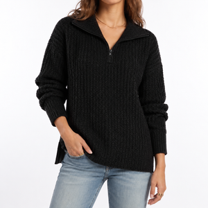 Women's Textured Knit Sweater – Quarter Zip & Relaxed Fit