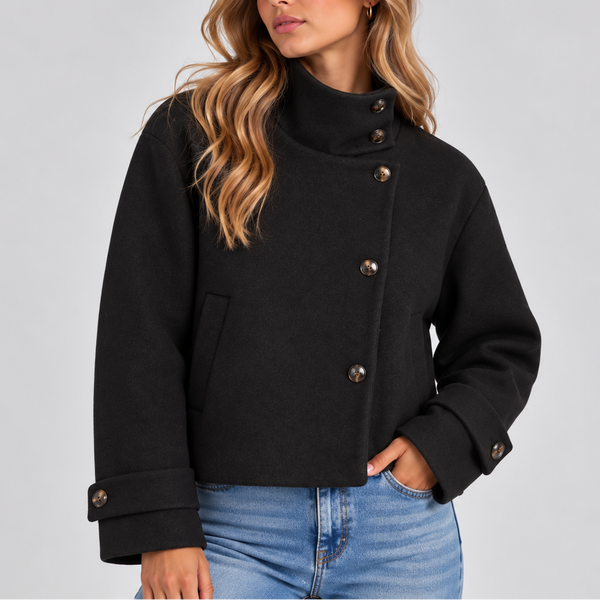 Women's High Neck Cropped Jacket – Button Front Coat