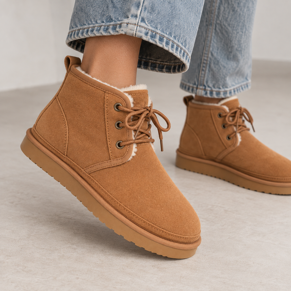 Women’s Suede Lace-Up Ankle Boots | Warm Fur Lined Winter Shoes