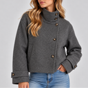 Women's High Neck Cropped Jacket – Button Front Coat
