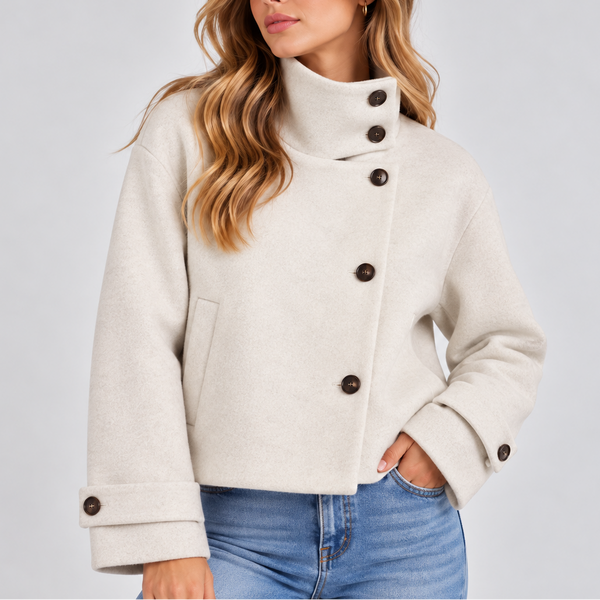 Women's High Neck Cropped Jacket – Button Front Coat