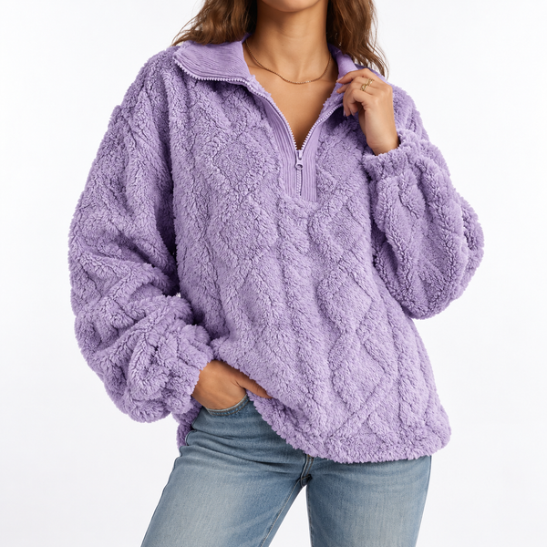Women's Textured Fleece Pullover – Quarter Zip & Relaxed Fit