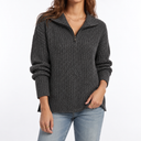 Women's Textured Knit Sweater – Quarter Zip & Relaxed Fit