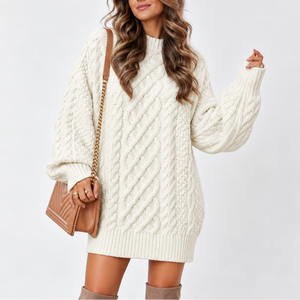 Women's Oversized Cable Knit Sweater with Long Sleeves