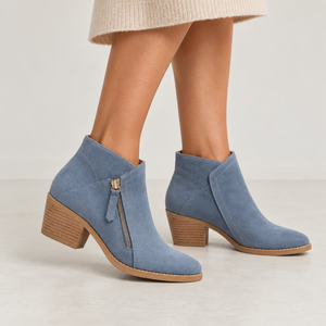 Women’s Suede Ankle Boots – Block Heel & Side Zip