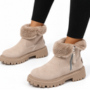 Women's Suede Winter Ankle Boots with Fur Lining & Side Zip