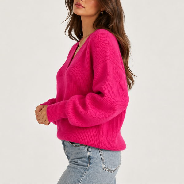 Women’s Oversized V-Neck Knitted Sweater – Soft Knit Jumper