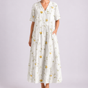 Women's Floral Midi Dress with V-Neck and Short Sleeves