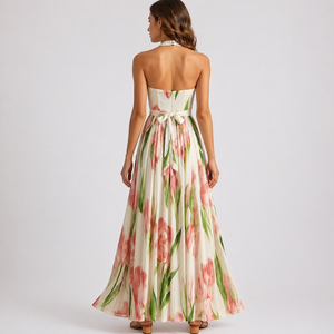 Women’s Halter Neck Floral Maxi Dress with Watercolour Print